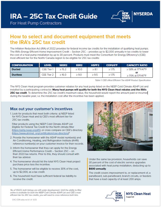 IRA – 25C Tax Credit Guide for Heat Pump Contractors